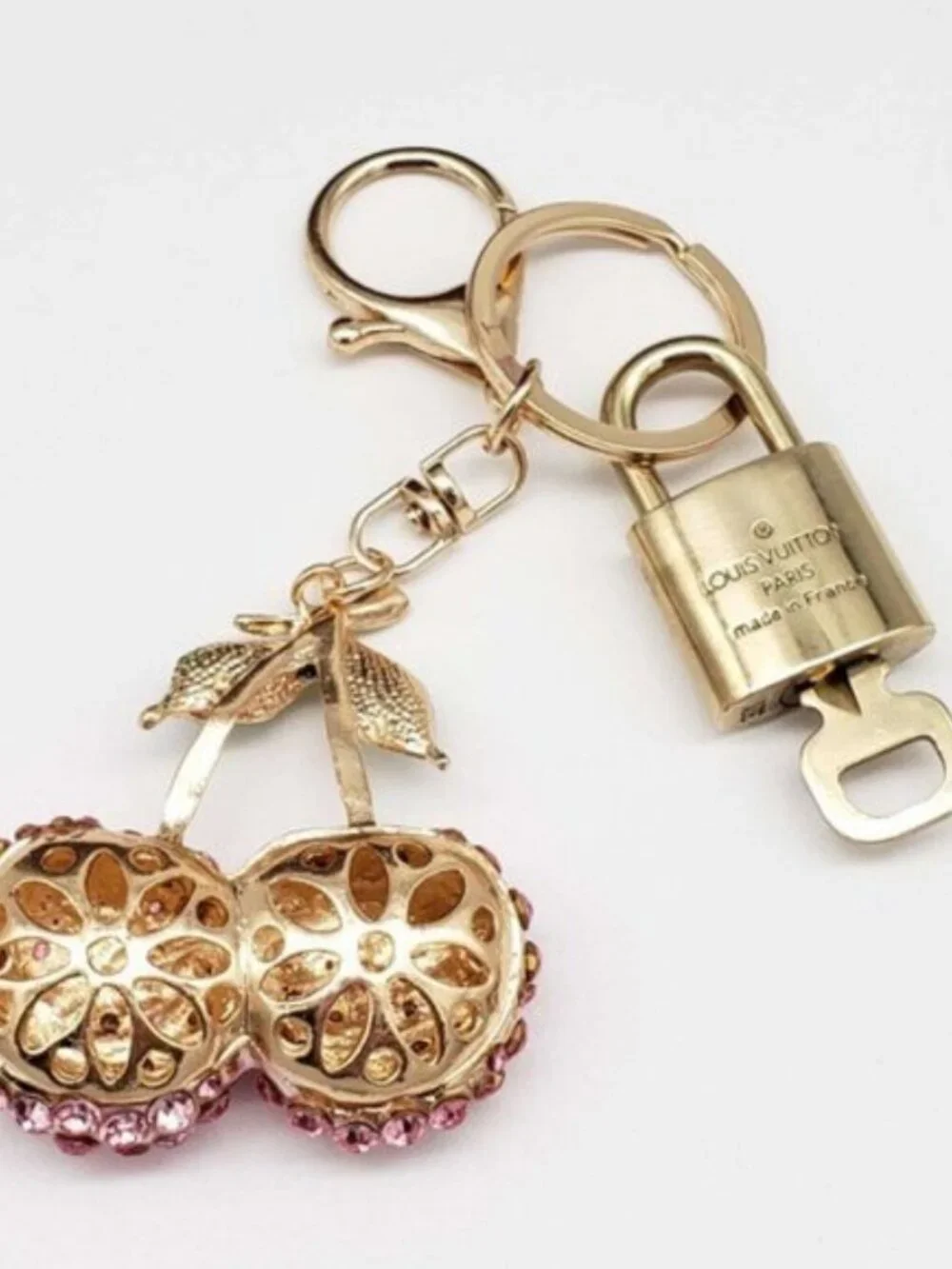 Authentic Louis Vuitton Gold Lock 🔒 Keychain Bag Unbranded Cherry Charm LV